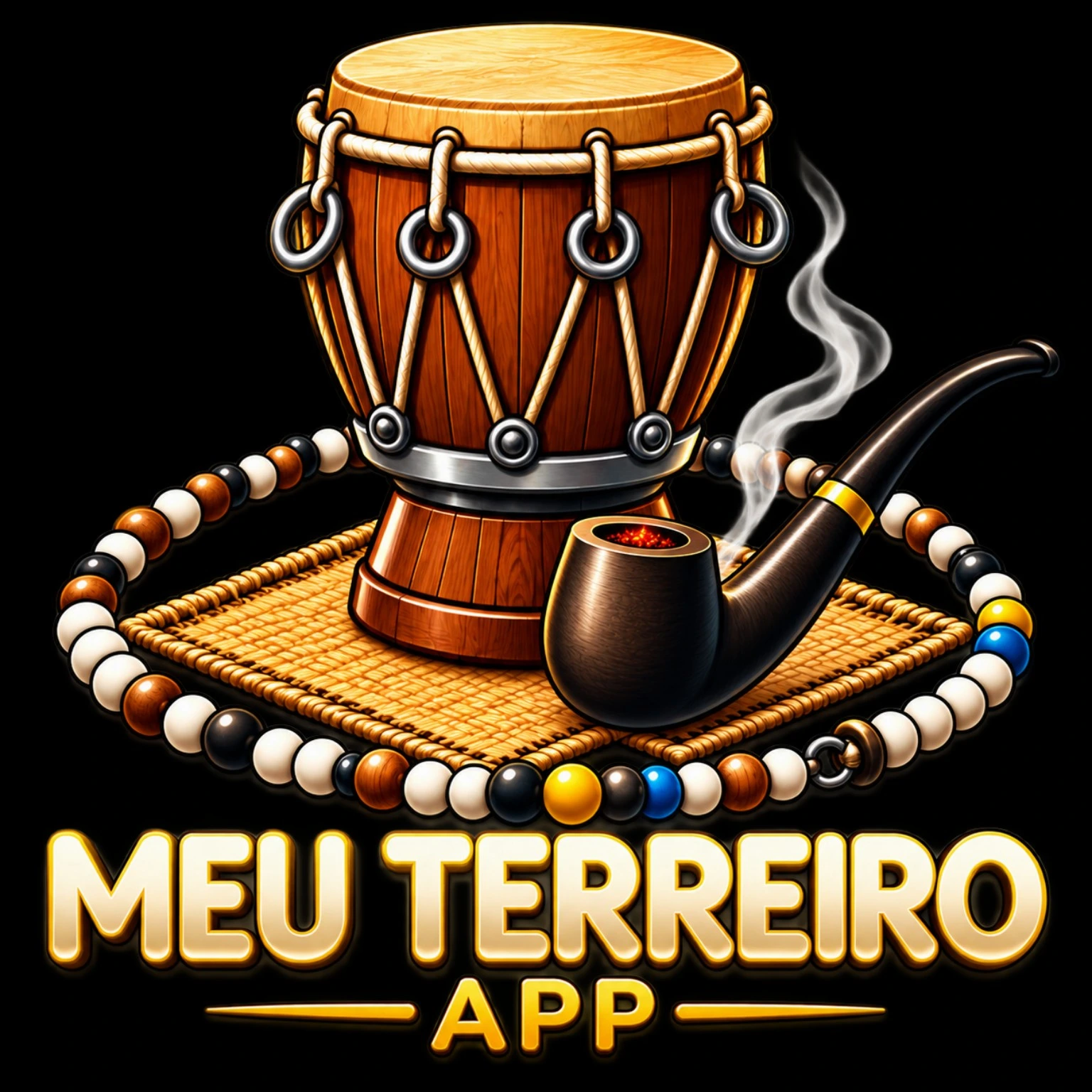 Meu Terreiro App — logo com atabaque, cachimbo e guias